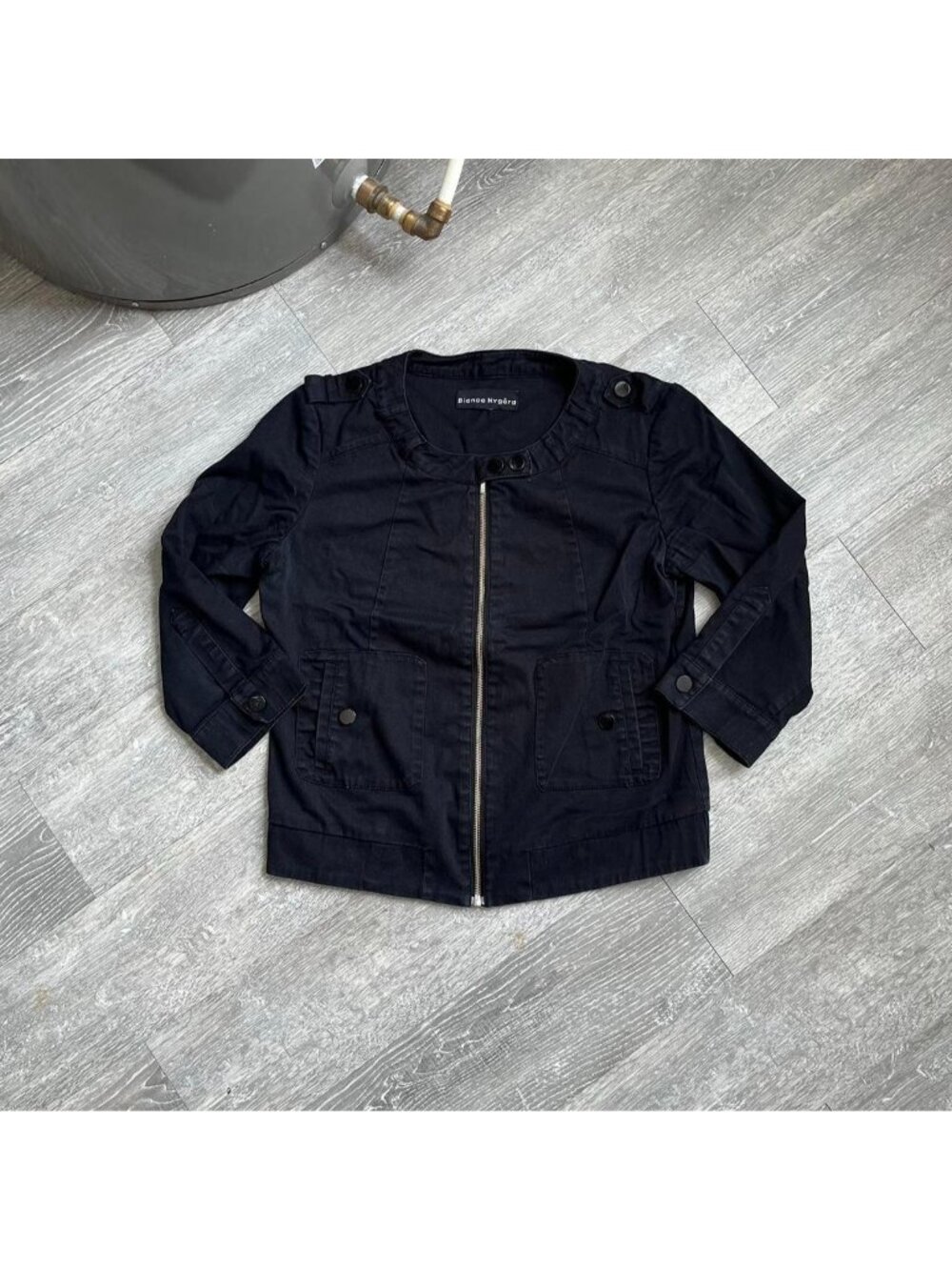 Black “Bianca Nygard” Y2K Zip-Up Light Jacket W/ Button Accents